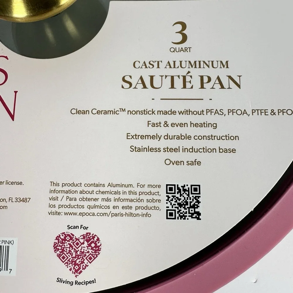 Paris Hilton 3 Qt Pink Cast Aluminum Sauté Pan With Lid Nonstick Ceramic